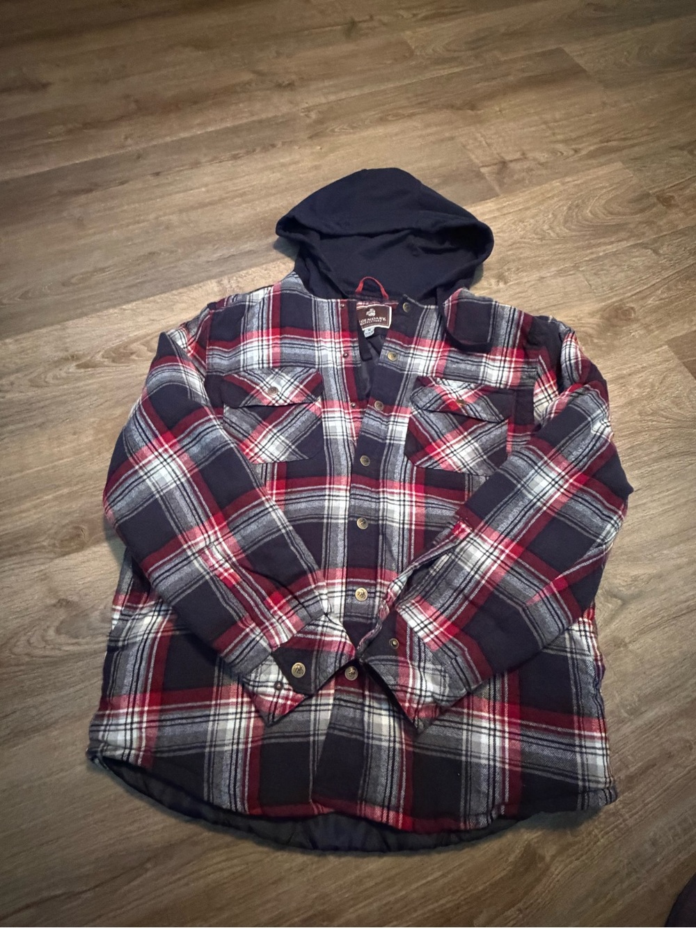 Men's Navy & Red Plaid Hooded Shirt Jacket